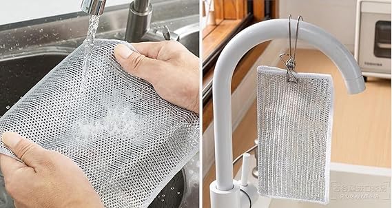 Pack of 10 Multifunctional Non-Scratch Wire Dishcloth, Steel Wire Dish Scrubs, Multipurpose Wire Dishwashing Rags for Wet and Dry Cleaning of Dishes, Sinks, Counters, Stove 20*20