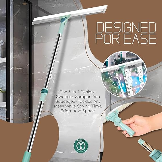 Heavy Duty Magic Broom Silicone Wiper With 180 Degree Rotating Head,Stainless Steel Extendable Handle Multipurpose Bathroom Silicon Wiper