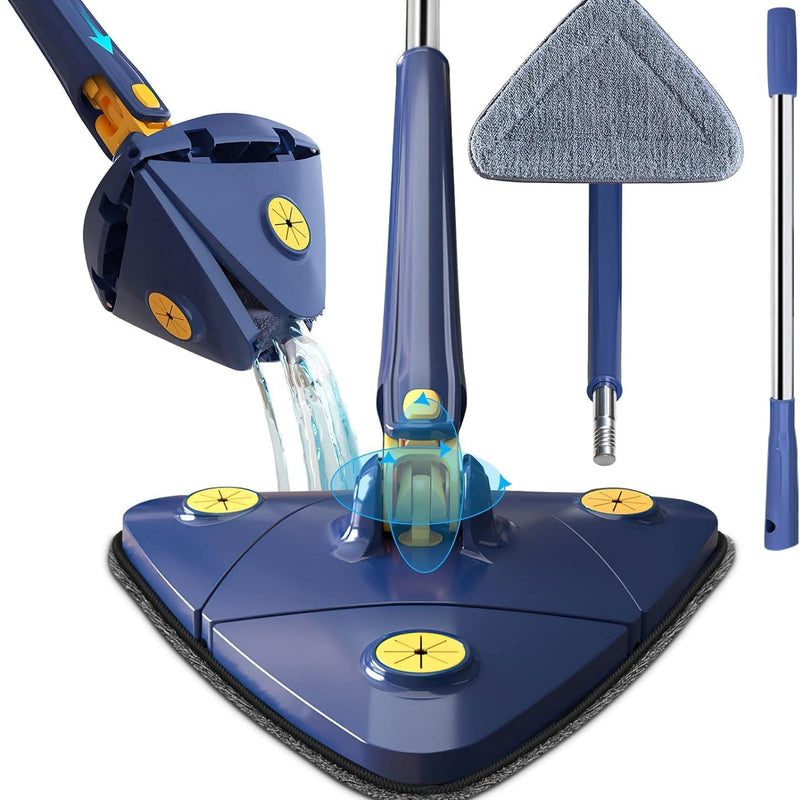 360° Rotatable Adjustable Cleaning Mop Triangle Mop with Stainless Steel Long Handle Push-Pull Squeezing Cleaning Mop Dry & Wet Mop for Floor Windows Ceiling Wall Narrow Space