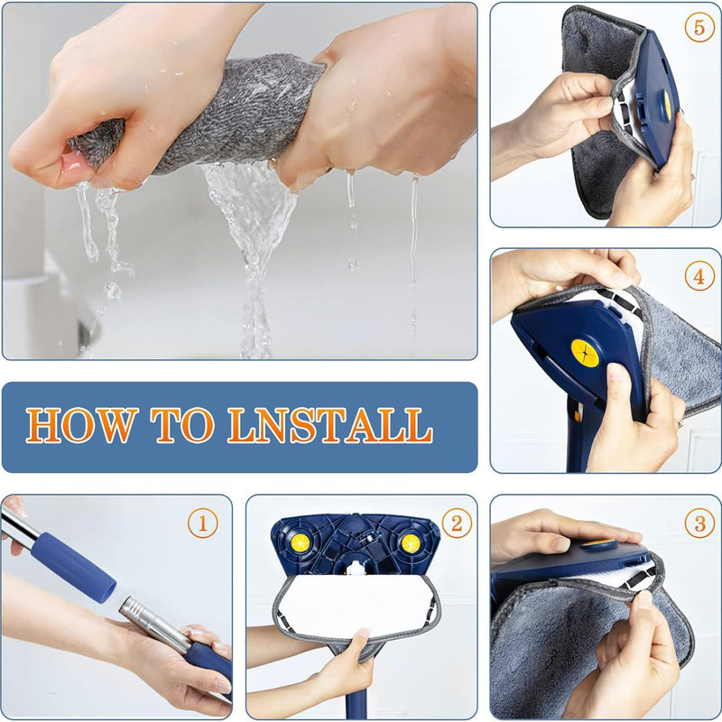 360° Rotatable Adjustable Cleaning Mop Triangle Mop with Stainless Steel Long Handle Push-Pull Squeezing Cleaning Mop Dry & Wet Mop for Floor Windows Ceiling Wall Narrow Space