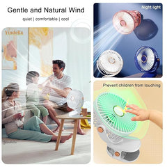 Portable Clip on Fan Battery Operated - Small Powerful USB Table Fan | 3 Speed Quiet Rechargeable Mini Desk Fan | 360° Rotate Personal Cooling Fan for Home Office Stroller Camping