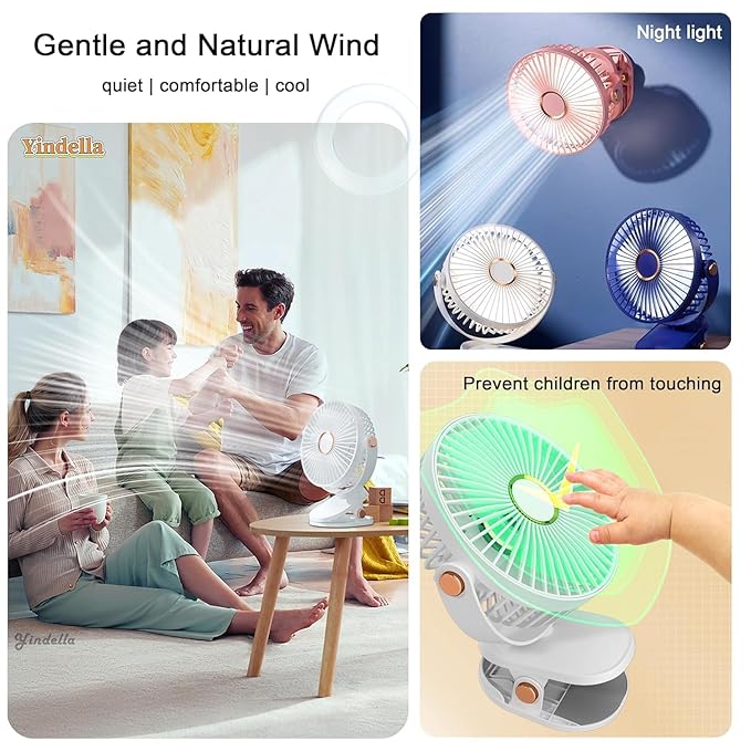 Portable Clip on Fan Battery Operated - Small Powerful USB Table Fan | 3 Speed Quiet Rechargeable Mini Desk Fan | 360° Rotate Personal Cooling Fan for Home Office Stroller Camping