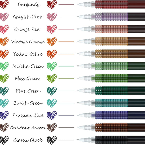 Liquid Ink Rollerball Pens 12Pc Multi Colored 0.5mm Fine Point Gel Pens for Journaling Smooth Writing Office Stationery Art Supplies School Gift