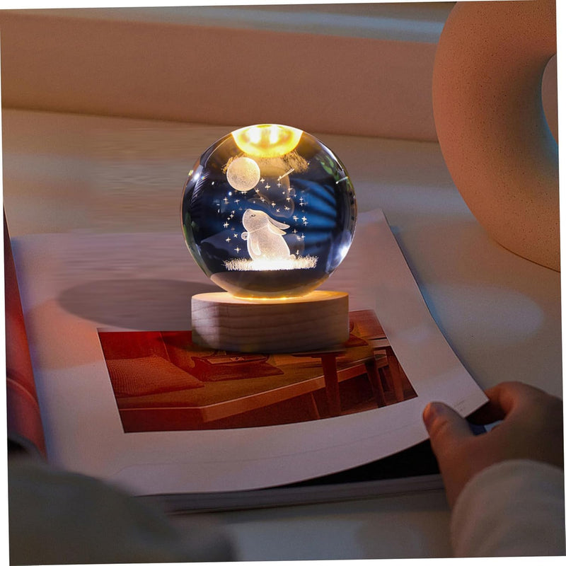 Moon Rabbit Crystal Ball Night Light,Glass Ball Night LED Lamp with USB Powered 2.36 Inch Wooden Base Colorful Crystal Ball for Gifts Men,Women,Kids,Boys,Girls (Moon Rabbit)