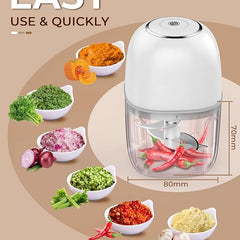 MDHL 350ML Rechargeable Mini Electric Chopper with 6 Stainless Steel Blades, Chopper Electric for Kitchen, Onion Chopper, Food Processor for Ginger, Garlic, Mint Leaves, Portable Design