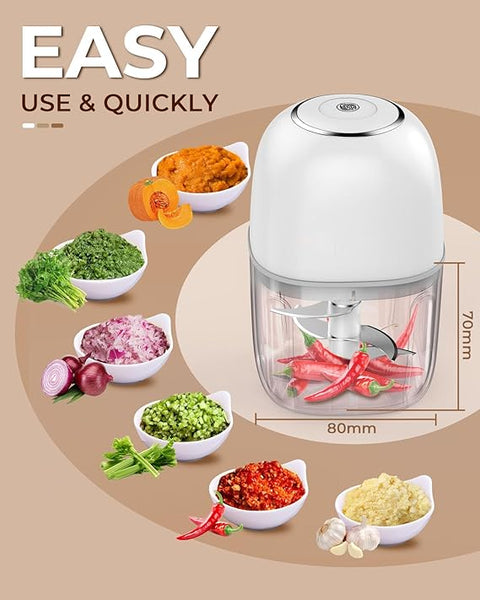 MDHL 350ML Rechargeable Mini Electric Chopper with 6 Stainless Steel Blades, Chopper Electric for Kitchen, Onion Chopper, Food Processor for Ginger, Garlic, Mint Leaves, Portable Design