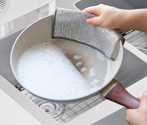 Pack of 10 Multifunctional Non-Scratch Wire Dishcloth, Steel Wire Dish Scrubs, Multipurpose Wire Dishwashing Rags for Wet and Dry Cleaning of Dishes, Sinks, Counters, Stove 20*20