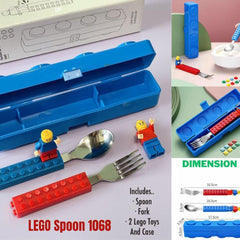 Building Blocks Theme Baby Feeding Stainless Steel Spoon & Fork Set for Kids Tableware Cutlery Suitable for Kids Picnic School Lunch Box (Legoo Cutlery Set)