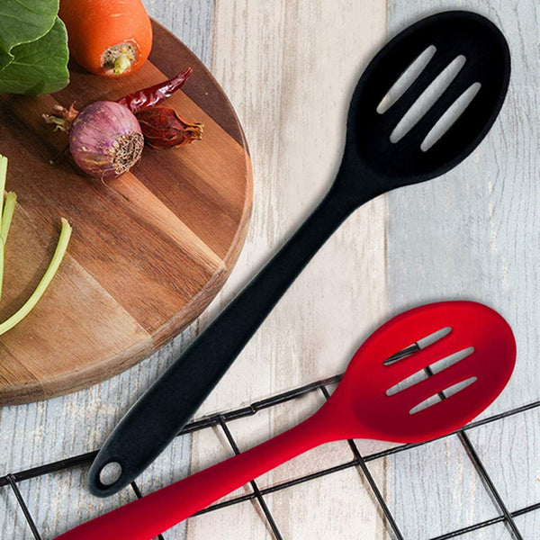 Silicone Kitchen Slotted Spoon, 2 Pcs Silicone Slotted Spoon Heat Resistant, Non Scratch Cooking Spoons Set for Stirring, Scooping and Mixing