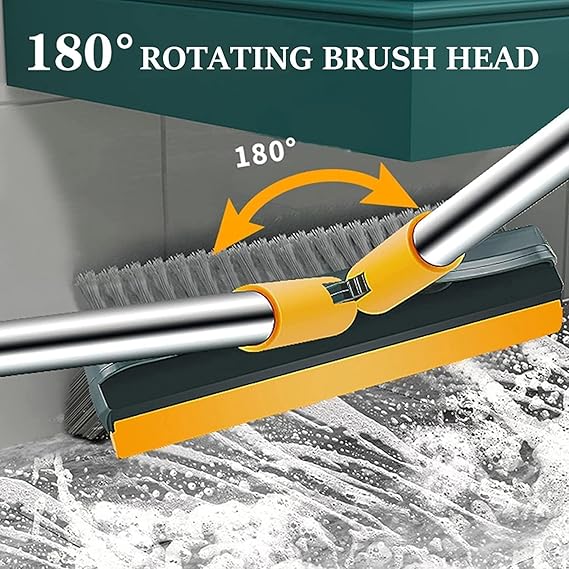 Bathroom Cleaning Brush with Wiper | Long Handle Floor Cleaner with 180° Rotating Head | Tile, Wall & Toilet Cleaning Brush | Tough Bristles for Bathroom & Tiles (2 in 1 Tiles Brush)
