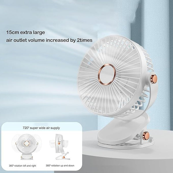 Portable Clip on Fan Battery Operated - Small Powerful USB Table Fan | 3 Speed Quiet Rechargeable Mini Desk Fan | 360° Rotate Personal Cooling Fan for Home Office Stroller Camping