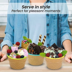 Colorful Ice Cream Bowl with A Spoon ICE Bowls with Vibrant Dessert for Serving Cream Snacks and More Cup Frozen Yogurt Cups Spoons Ice Waffle Maggie Salad Fruit (Set of 6 Pcs)