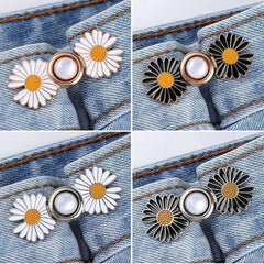 Adjustable Waist Buckle Set, Extra Button for Jeans to Make Tighter, Instant Jeans Button Pins for Pants Jeans Skirts, (2-Pair)(Black)