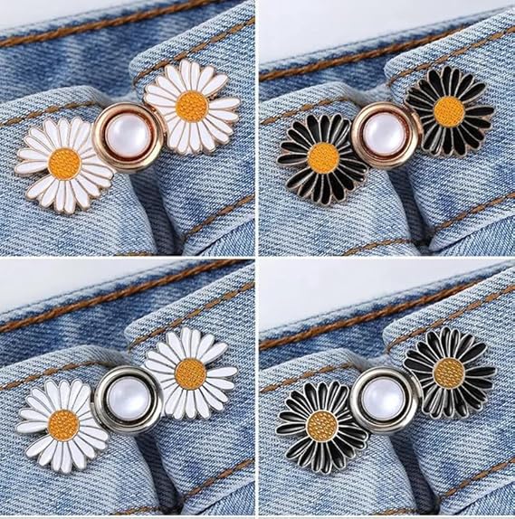 Adjustable Waist Buckle Set, Extra Button for Jeans to Make Tighter, Instant Jeans Button Pins for Pants Jeans Skirts, (2-Pair)(Black)