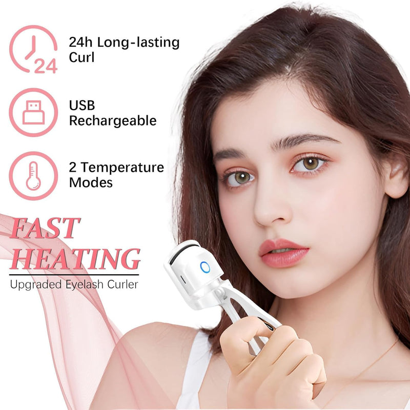 Electric Heated Eyelash CurlersHeated Eyelash Curler, Electric Heated Lash Curler Rechargeable, 2 Heating Modes with Sensing Heating Silicone Pad, Portable Handheld Makeup Tools for Women