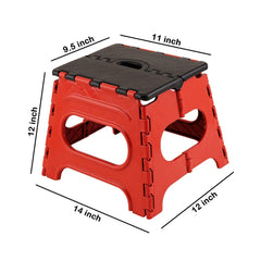 12 Inch Plastic Folding Stool, Non-Slip Stepping Stool, Lightweight Portable Footstool, Folding Stool with Carrying Handle for Kitchen, Bathroom, Garden & Outdoor