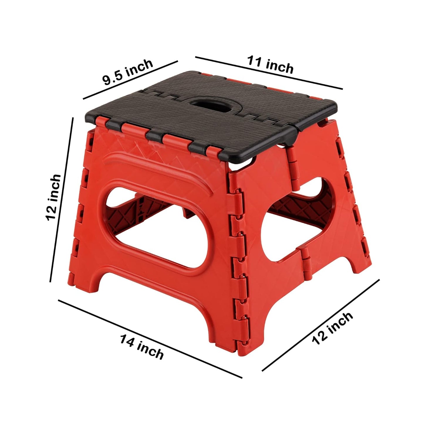12 Inch Plastic Folding Stool, Non-Slip Stepping Stool, Lightweight Portable Footstool, Folding Stool with Carrying Handle for Kitchen, Bathroom, Garden & Outdoor