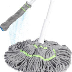 elf Wringing Mop for Floor Cleaning, Long Handled Twist Mop with 2 Microfiber Washable Heads Refill for Kitchen Hardwood Vinyl Tile Laminate Home Office
