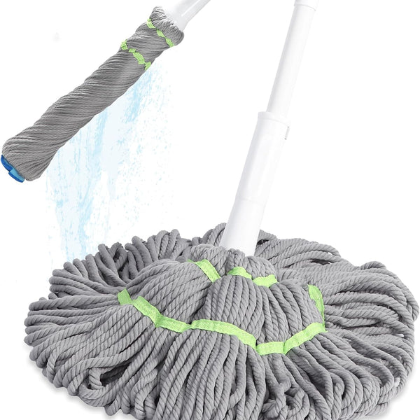 elf Wringing Mop for Floor Cleaning, Long Handled Twist Mop with 2 Microfiber Washable Heads Refill for Kitchen Hardwood Vinyl Tile Laminate Home Office