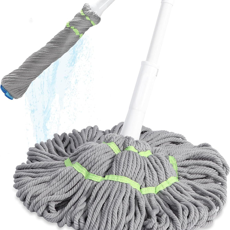 elf Wringing Mop for Floor Cleaning, Long Handled Twist Mop with 2 Microfiber Washable Heads Refill for Kitchen Hardwood Vinyl Tile Laminate Home Office