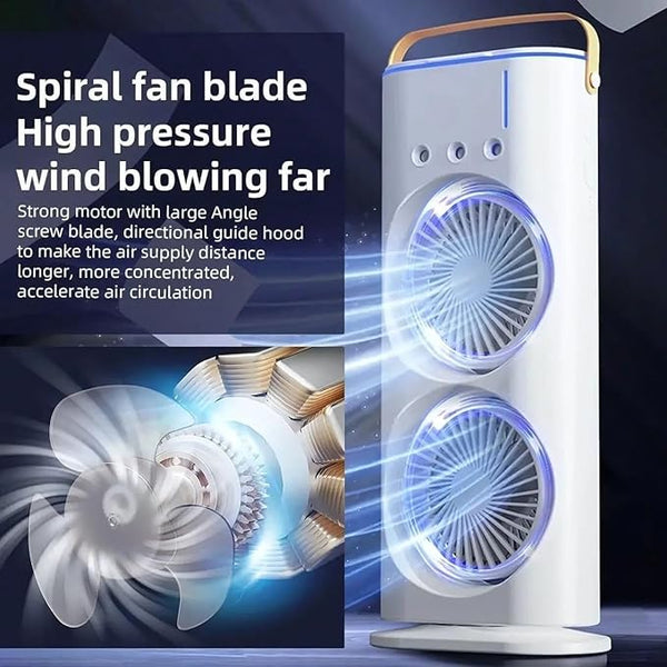 Double Ended Spray (Newly 2025) Desk cooler with Mist Spray (WITH REMOTE) Travel Cooler Fan, Water Misting Fan, USB Rechargeable Mini Desktop Cooler for Office home,Best for summer gifts