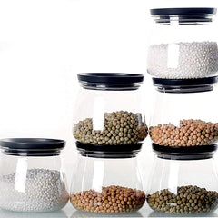 Airtight Container Jar 900ml Set of 6 for Kitchen | Kitchen Organizer Container Set Items| Jar Set for Kitchen| Air Tight Containers for Kitchen Storage (Black)