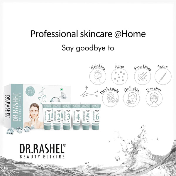 DR.RASHEL Diamond Facial Face Kit For Women & Men Combo Pack of Cleanser , Scrub , Gel , Cream & Moisturizer SPF 15 For Glowing & Brightening Skin Suitable For All Skin