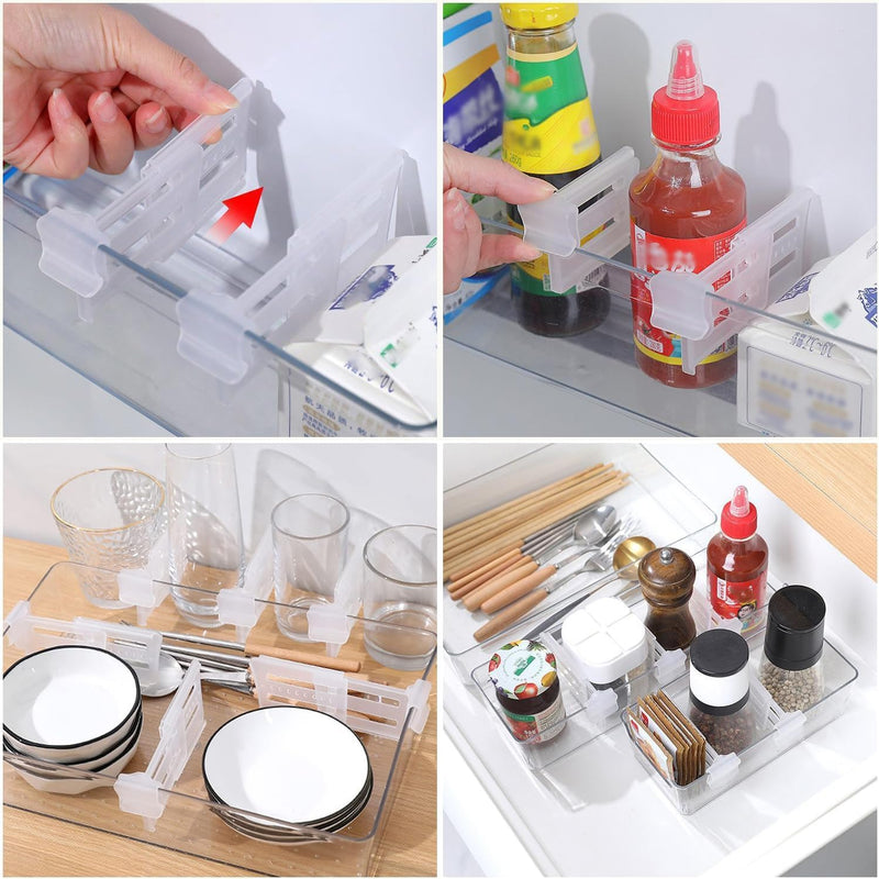 5 Pack Fridge Storage Divider Adjustable Organiser Rack for Sachets Seasoning Sauce Packets Space Saving Refrigerator Internal Drawer Adjustable Divider 5 Pack Shelf Divider Clip