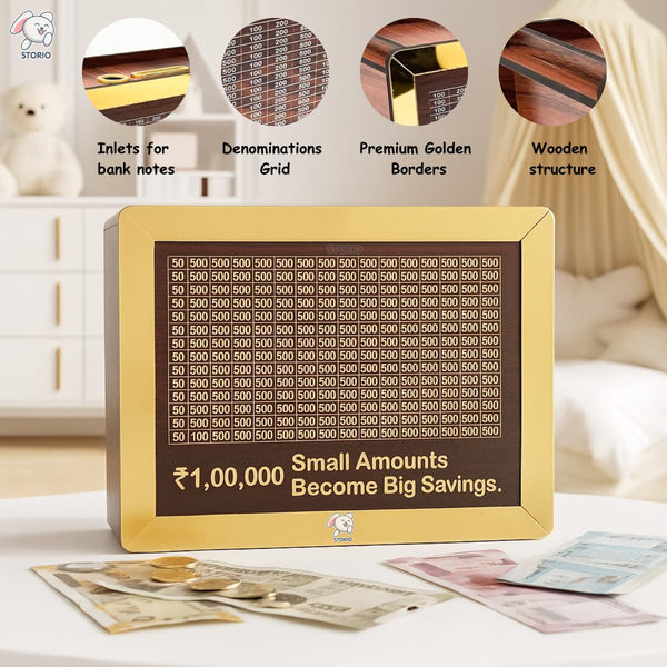 Wooden Piggy Bank with Counter | Money Bank for Kids & Adults | Carved Savings Box, Wooden Coin Box, Mini Money Saver Bank with Number Counter | Cash Saving for Home & Office Use