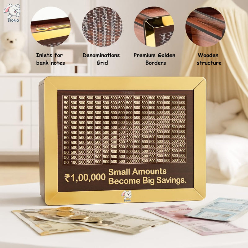 Wooden Piggy Bank with Counter | Money Bank for Kids & Adults | Carved Savings Box, Wooden Coin Box, Mini Money Saver Bank with Number Counter | Cash Saving for Home & Office Use
