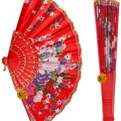 Handheld Folding Chinese Fan Vintage, Fabric Folding Fan for Wedding, Dance, Decoration,Birthday Party, Photo Booth (Red)