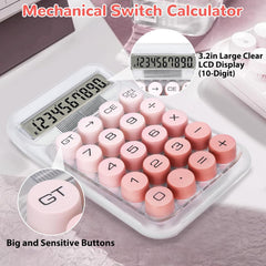 Transparent Desk Calculator with Pastel Mechanical Buttons with 10 Digit Display