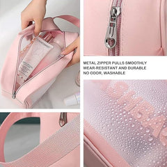 Wash Bag Pouch for Travel Kit Toiletry Bag Cosmetic Bag Make Up Box for Brushes, Accessories with Handle, Large Capacity Translucent Waterproof Travel Storage Organizer Set of 3 (Pink)
