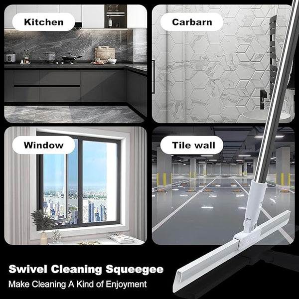 Heavy Duty Magic Broom Silicone Wiper With 180 Degree Rotating Head,Stainless Steel Extendable Handle Multipurpose Bathroom Silicon Wiper
