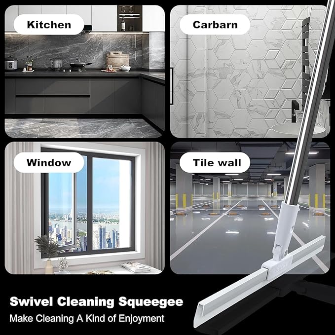 Heavy Duty Magic Broom Silicone Wiper With 180 Degree Rotating Head,Stainless Steel Extendable Handle Multipurpose Bathroom Silicon Wiper
