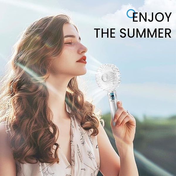 Mini Portable Personal Transparent Fan, Small Handheld Fan with 3 Speeds and USB Rechargeable, Personal Fan Battery Operate for Outdoor Indoor Commute Office Travel White