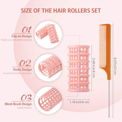 Hair Rollers Plastic Hair Rollers Hair Curlers with Steel Pintail Comb Parting Comb for Short Hair Long Hair Hairdressing Styling Hair Salon, Skin Color