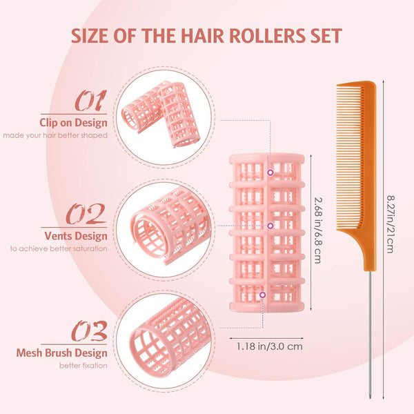 Hair Rollers Plastic Hair Rollers Hair Curlers with Steel Pintail Comb Parting Comb for Short Hair Long Hair Hairdressing Styling Hair Salon, Skin Color