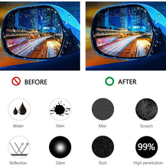 Anti Fog Film for Car Rear View Rainproof, Waterproof Mirror HD Nano Coating, Anti-Water Protective Film Sticker, Anti Scratch, Anti Glare Side Car Mirror Accessories for All Vehicles (2Pc)