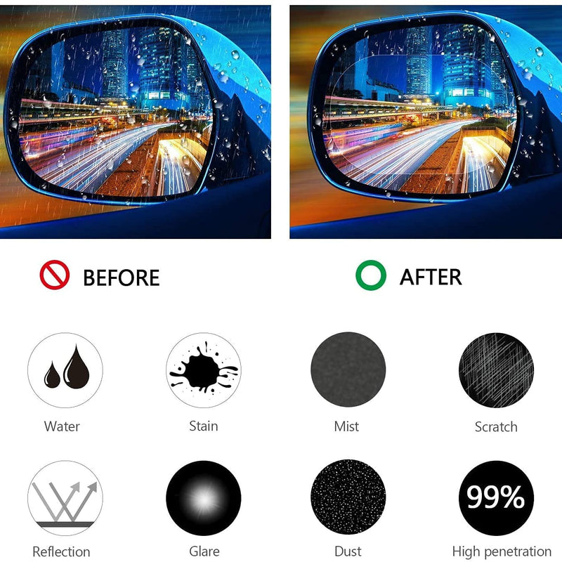 Anti Fog Film for Car Rear View Rainproof, Waterproof Mirror HD Nano Coating, Anti-Water Protective Film Sticker, Anti Scratch, Anti Glare Side Car Mirror Accessories for All Vehicles (2Pc)