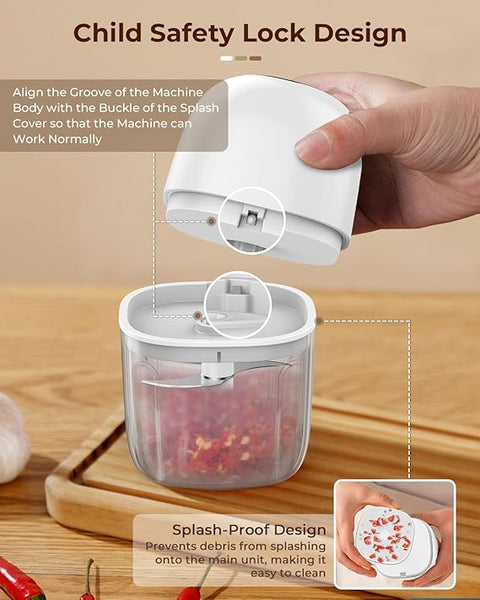 MDHL 350ML Rechargeable Mini Electric Chopper with 6 Stainless Steel Blades, Chopper Electric for Kitchen, Onion Chopper, Food Processor for Ginger, Garlic, Mint Leaves, Portable Design