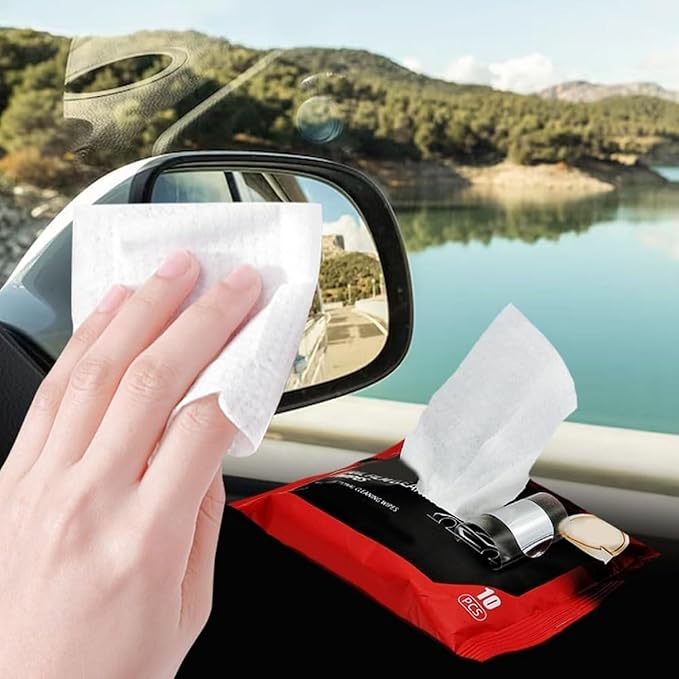 Car Glass Oil Film Removal Wipes pack of 10 pcs, Automotive Oil/Fog Cleaning Wipes for Windshield, Window Wipes Car Glass Cleaner Wipes, Multifunctional Wet Wipes