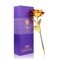 Golden Rose, 24K Foil Artificial Rose Plastic Long Stem Rose, Gold Dipped Plated Rose Fake Flower with Gift Box, Unique Gift for Valentines Day