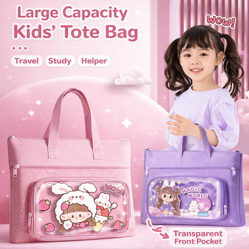 Large Capacity Stationery Organizer Bag, 3 Compartment School Book Storage Case, Durable Fabric 34×27 cm, Handheld Carry Bag for Students & Girls