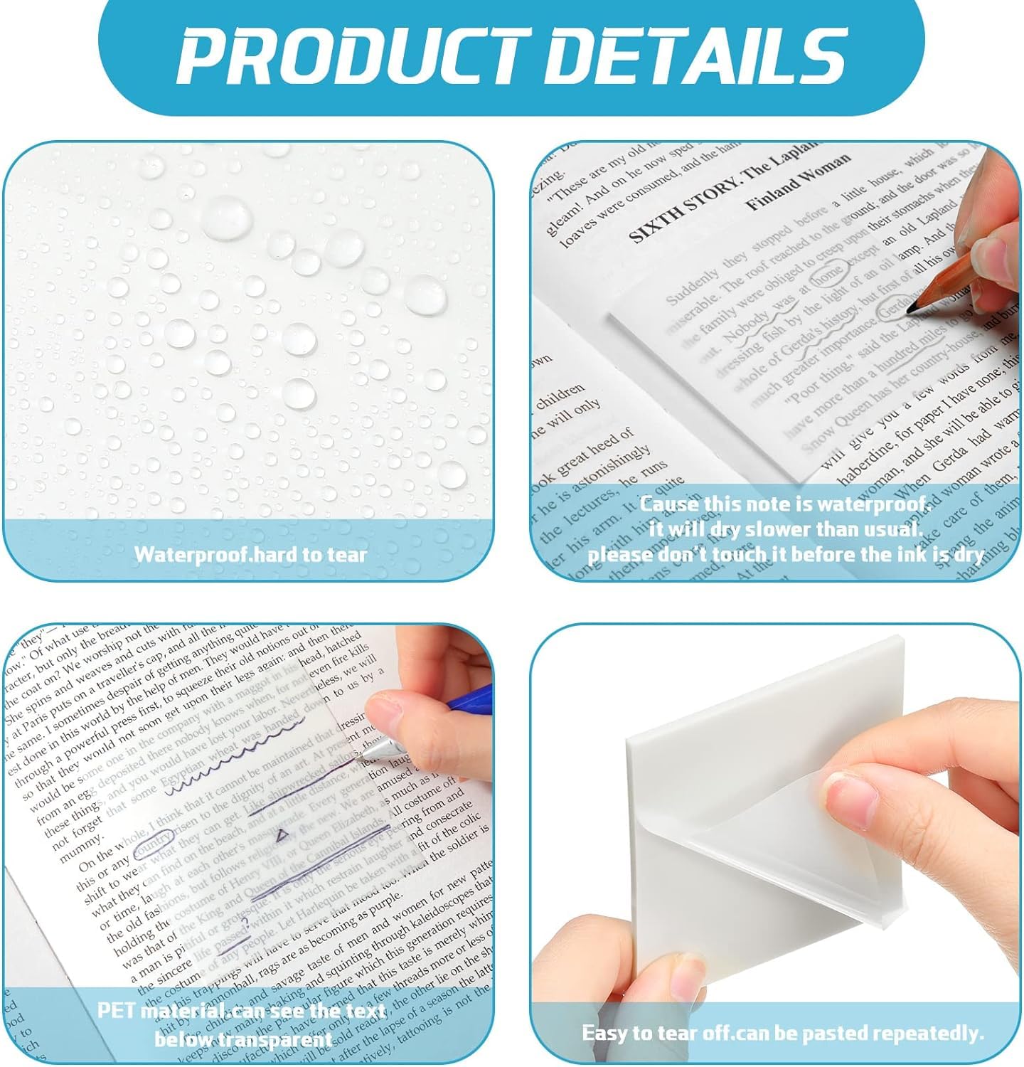 50 Sheets Transparent Sticky Notes Pad,Clear Cute Full self-Adhesive Waterproof,See Through Memo Pads,Perfect for College Essentials Books and Office Stationery Art and Craft