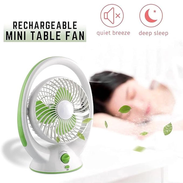 Rechargeable AC/DC Table Fan with LED Light, 180° Folding, 6