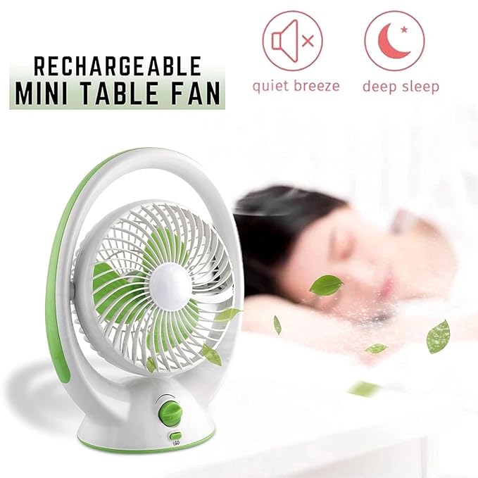 Rechargeable AC/DC Table Fan with LED Light, 180° Folding, 6