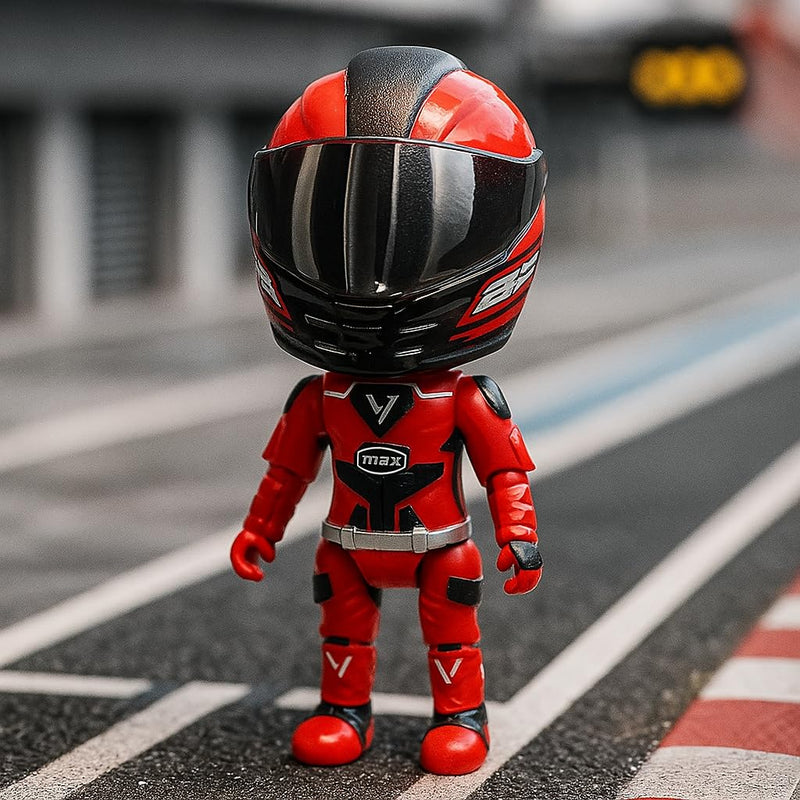 MotoGP Helmet Metal Mini Figure, Die-Cast Transforming Action Figure, Poseable Racing Character with Helmet- Red