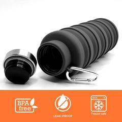 Collapsible Silicone Water Bottle For Sports, Trekking, Cycling, Outdoor, College, And Gym - Foldable With Snap Hook, Grey (Pack Of 1), 0.50 Liter