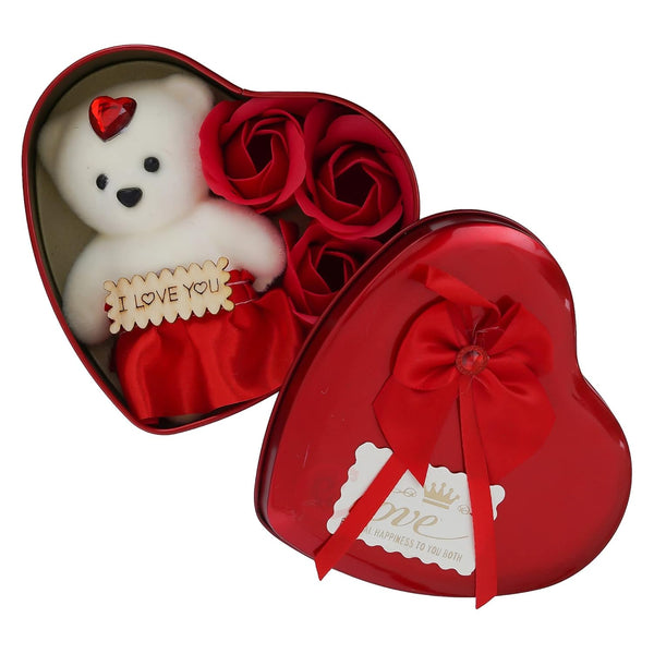 Heart Shape Love Gift Box with Teddy & Rose - Gift for Girlfriend, Boyfriend, Wife, Fiance, Husband - Birthday Anniversary Special Couples -Valentine Day Decoration Items
